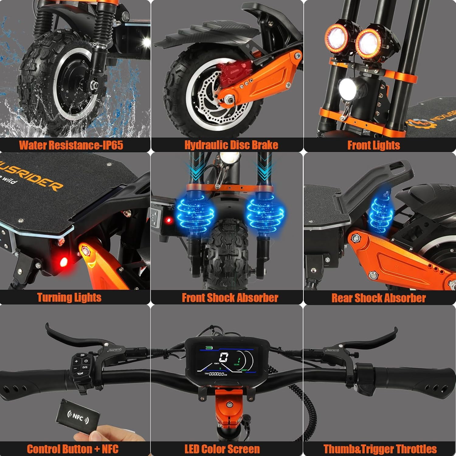 Adults Electric Scooter 6000W Dual Motor Up to 58 mph, 60 Miles Range, 60V35Ah Battery, C-Type Dual Suspensions 11" All Terrain Tires Adjustable Handlebar, NFC and Detached Seat, Foldable, Sport