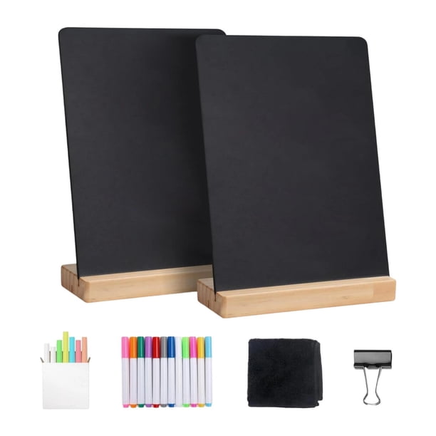 2 Piezas Pizarra Pequeña Carteles Borrables Base de Madera Marcadores de Tiza Doble Cara Adecuado para Bodas Cafeterías Bares Fiestas Y Cocin