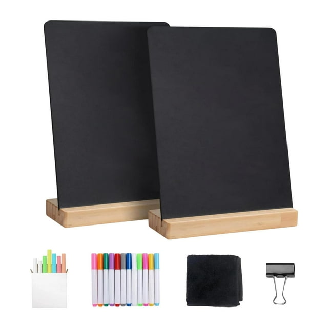 2 pizarras pequeñas con palabras, etiquetas para alimentos de 8 x 12 pulgadas con soporte de madera, tablero de mensajes para menú, bar, banquete,