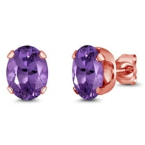 Gem Stone King 2.00 Ct Oval 8x6mm Purple Amethyst 18K Rose Gold Plated Silver Stud Earrings for Women Men