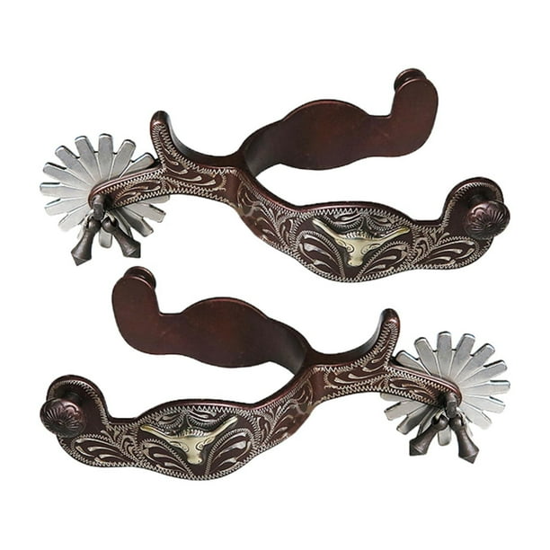 2x Caballo de montar de acero inoxidable con botas grabadas en cobre estilo antiguo occidental Marrón