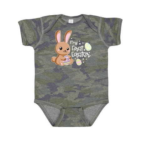 

Inktastic My 1st Easter with Cute Brown Bunny and Easter Eggs Gift Baby Boy or Baby Girl Bodysuit