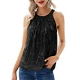 thumbnail image 3 of Sequin Halter Tops for Women Sleeveless Sparkly Shiny Tank Tops Ruched Flowy Sparkly Club Outfits Party Shirt Black S, 3 of 5