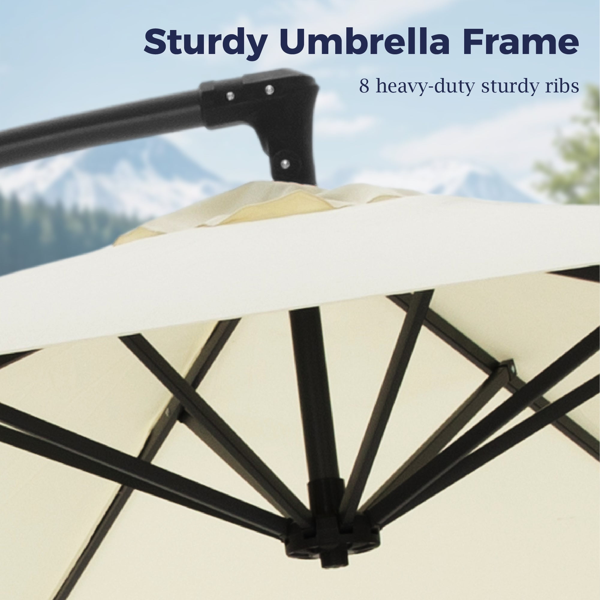 Alpha Joy 10ft Outdoor Patio Offset Market Hanging Umbrella with 8 Steel Ribs & Cross Base(No Weight), Ivory