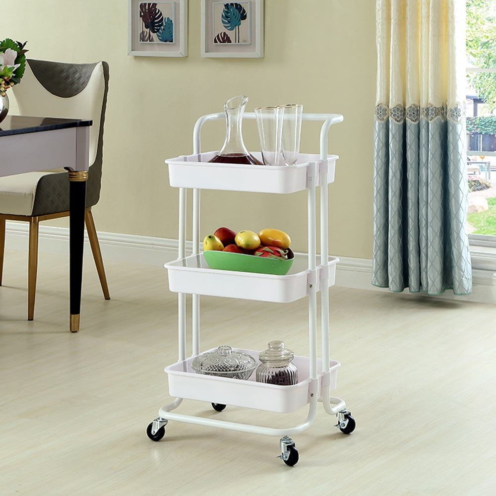 Details about   Plastic Utility 3 Shelves Rolling Service Cart Shop Office Warehouse Tray US 