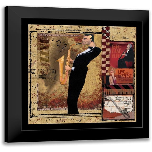 CW Designs Inc. 12x12 Black Modern Framed Museum Art Print Titled - Jazz Sax