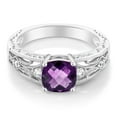 thumbnail image 2 of Gem Stone King 0.86 Ct Cushion Checkerboard Purple Amethyst 925 Sterling Silver Ring (Size 8), 2 of 2