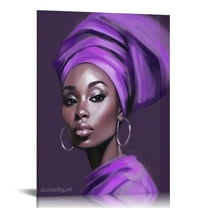 COMIO  African American Women Canvas Wall Art, Beauty Black Woman Purple Hair Canvas Art, Abstract Minimalist Painting Wall Decor for Living Room Bedroom Bathroom Home Decor Ready to Hanging