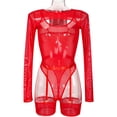 thumbnail image 1 of Conjunto de lencería sexy de tres piezas con mono de tirantes y manga larga con cubierta transparente de malla elástica de estilo europeo y americano, 1 of 6