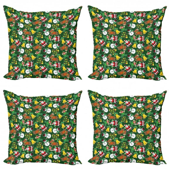 Ambesonne Christmas Throw Pillow Cover 4 Pack, Vivid Joyous, 18", Multicolor