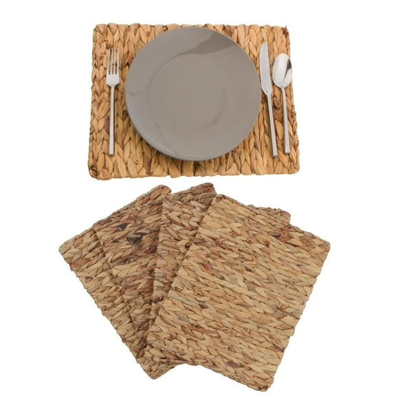 LQQBOX Rectangular Woven Placemats Set of 4, Water Hyacinth Place Mats, Table Placemats Set of 4, Kitchen and Dining Table Decor, Christmas Placemats, Thanksgiving Placemats, 16.75 x 11.81inch