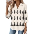 thumbnail image 2 of ASDFVBKG Womens Blouses Spring Tops Soft 3/4 Length Sleeve V-Neck Collared Blouses Dressy Retro Floral Printed Relaxed Fit Loose Fit Outfits Clothes Beige S, 2 of 4