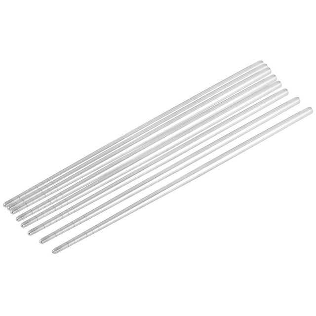 Unique Bargains Non-slip Design Stainless Steel Chop Sticks Chopsticks Silver Tone 4 Pairs for Home Essential