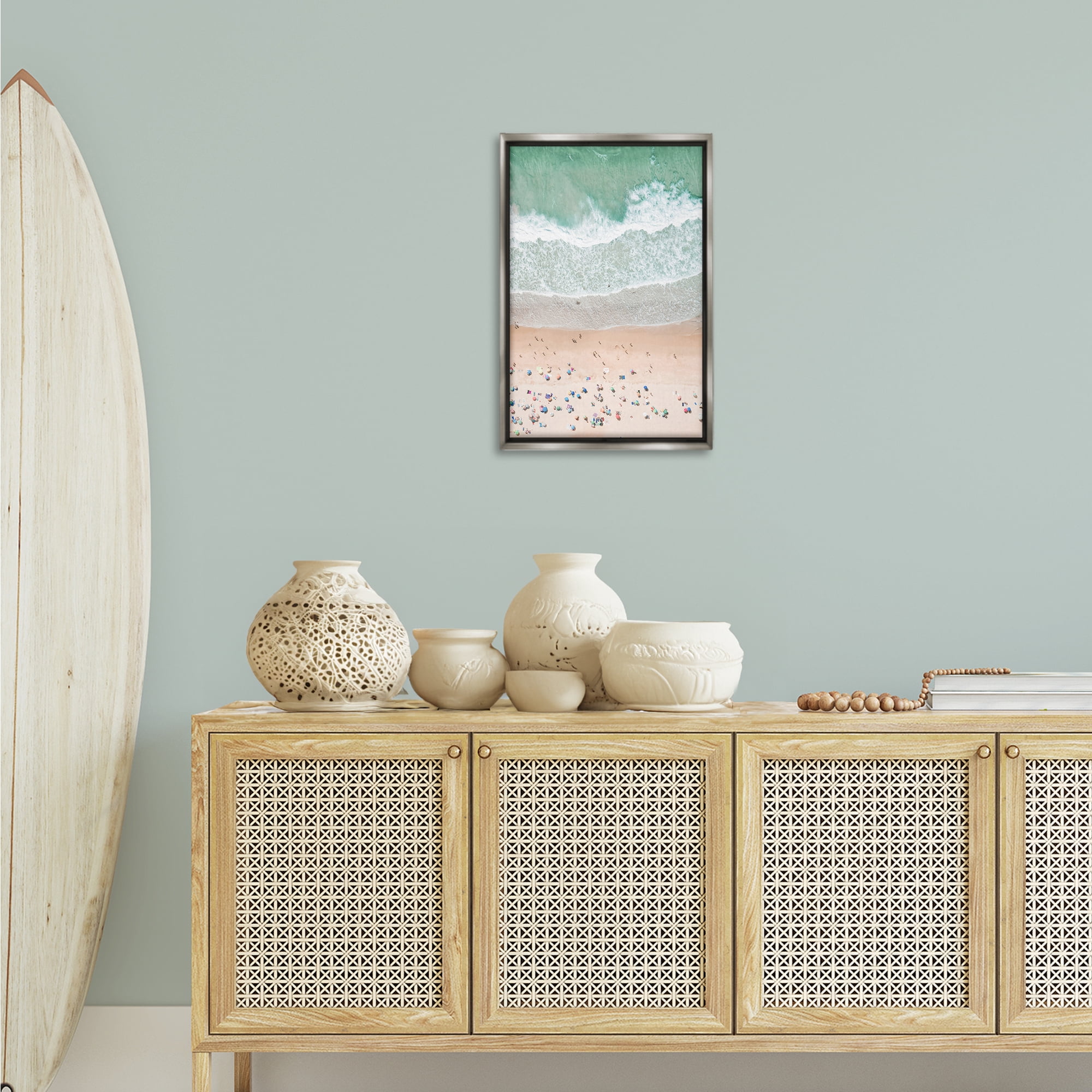 Stupell Industries Aerial Summer Beach Nautical & Beach Painting Gray Floater Framed Canvas Art Print Wall Art, 17 x 25