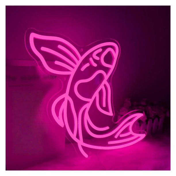 Letrero De Neón Con Forma De Pez Koi Para Crear Ambiente. Pieza Única Para El Hogar, Bar O Tienda. Iluminación Decorativa De Pared Regulable De 43cm