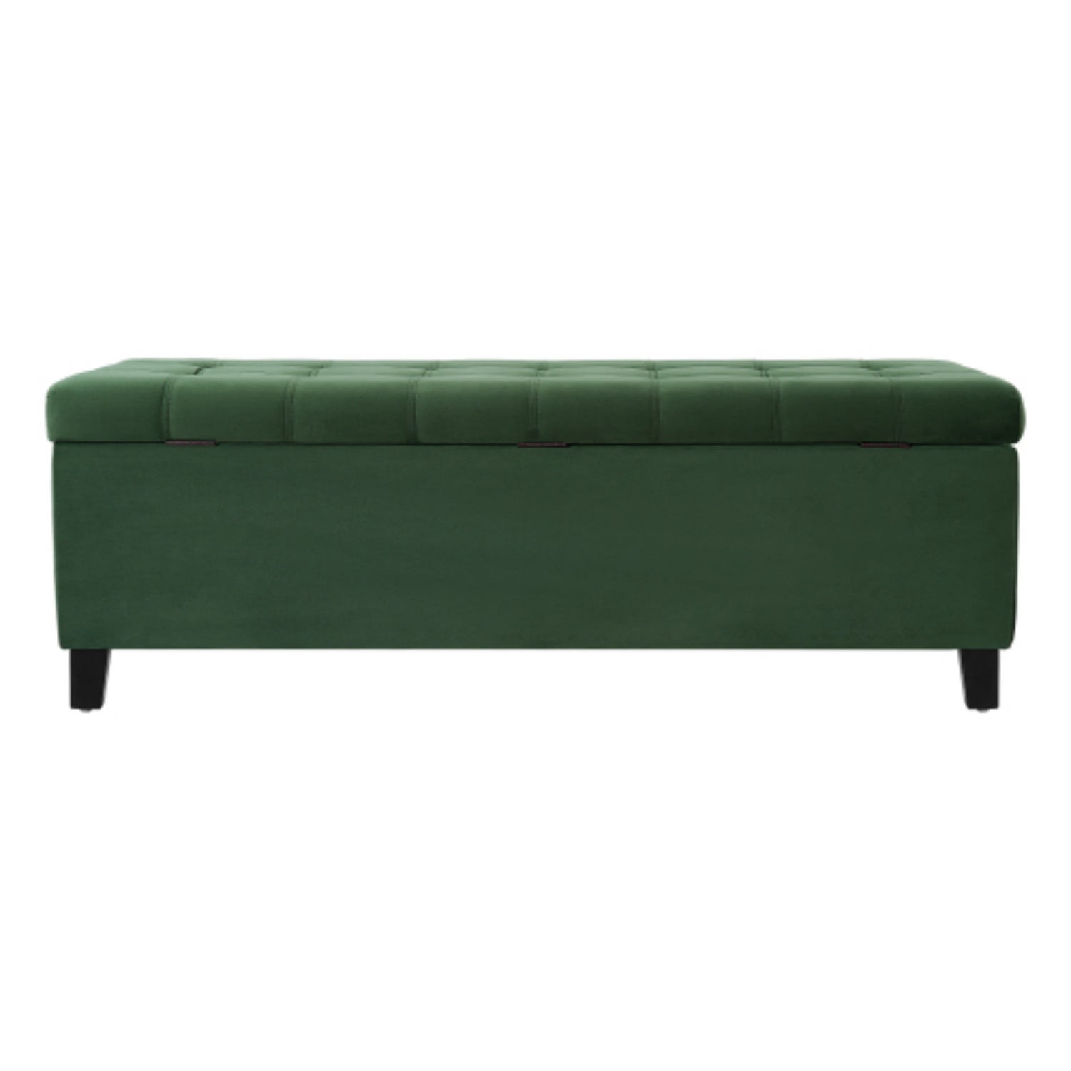 Upholstered Storage Ottoman Bench, Retro Green Entryway Bench, End of Bed Bench, Foot Rest with Rubber Wood Legs, 300lbs Capacity