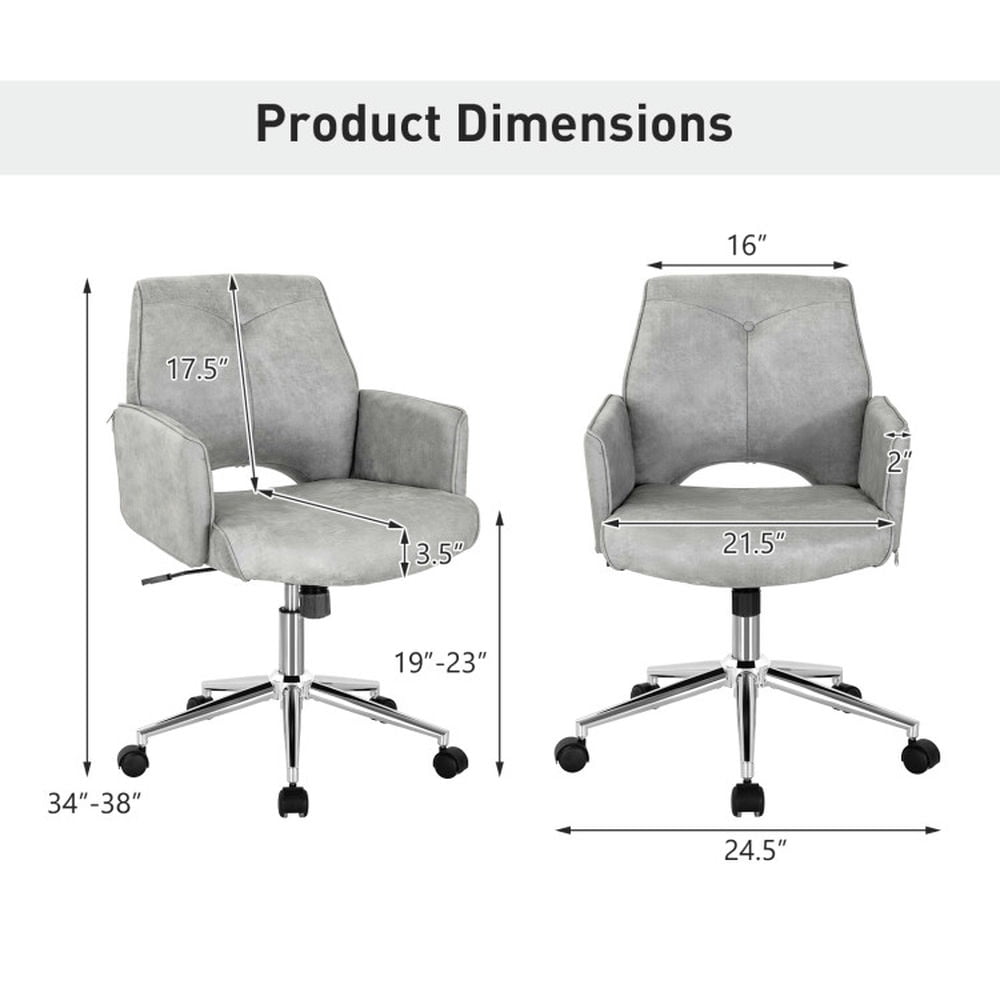 Demi Bonn Adjustable Hollow Mid Back Leisure Office Chair with Armrest, Rolling Work Computer Desk Chair for Home, Bedroom, Study, Gray