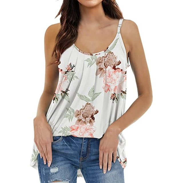 Más Tamaño Camisetas Sin Mangas Para Las Mujeres Camiseta plisada para mujer, camisola con tirantes finos, camiseta sin mangas informal de verano, camiseta a la moda (Light Blue, S)