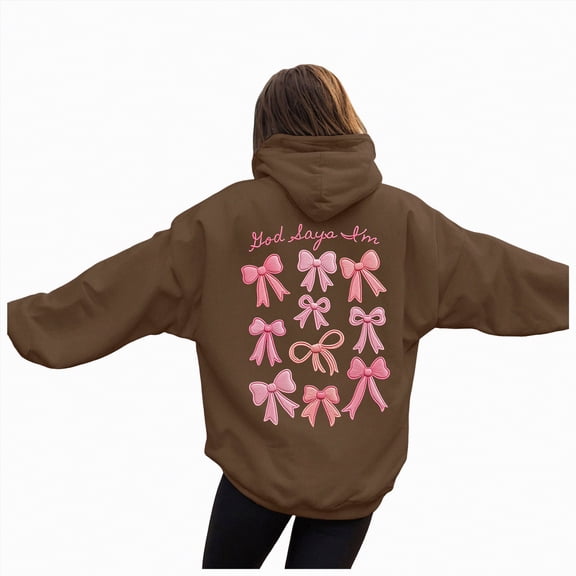 Godom Women Loose Hoodie Sweatshirt Solid Basic Fleece Letter Long Sleeve Kangaroo Pocket Drop Shoulder Pullovers Top