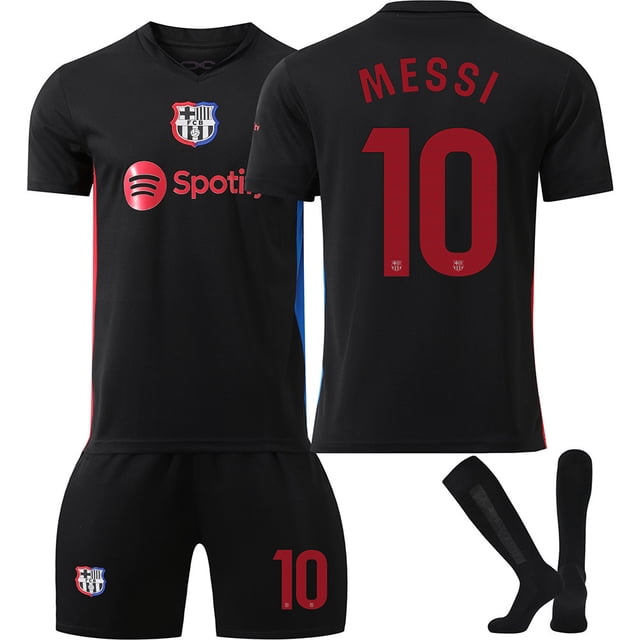 2425 Camiseta de visitante del Barcelona chaleco negro 19 Yamal No. 10 Messi traje de uniforme de fútbol camiseta transfronteriza10º+calcetines