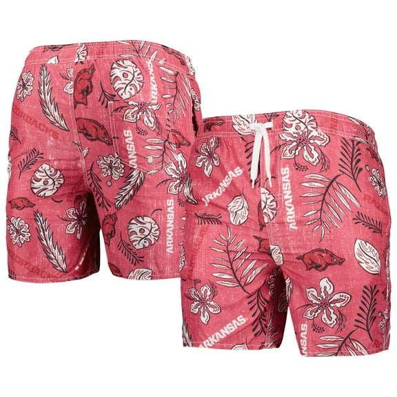 Men's Wes & Willy Cardinal Arkansas Razorbacks Vintage Floral Swim Trunks