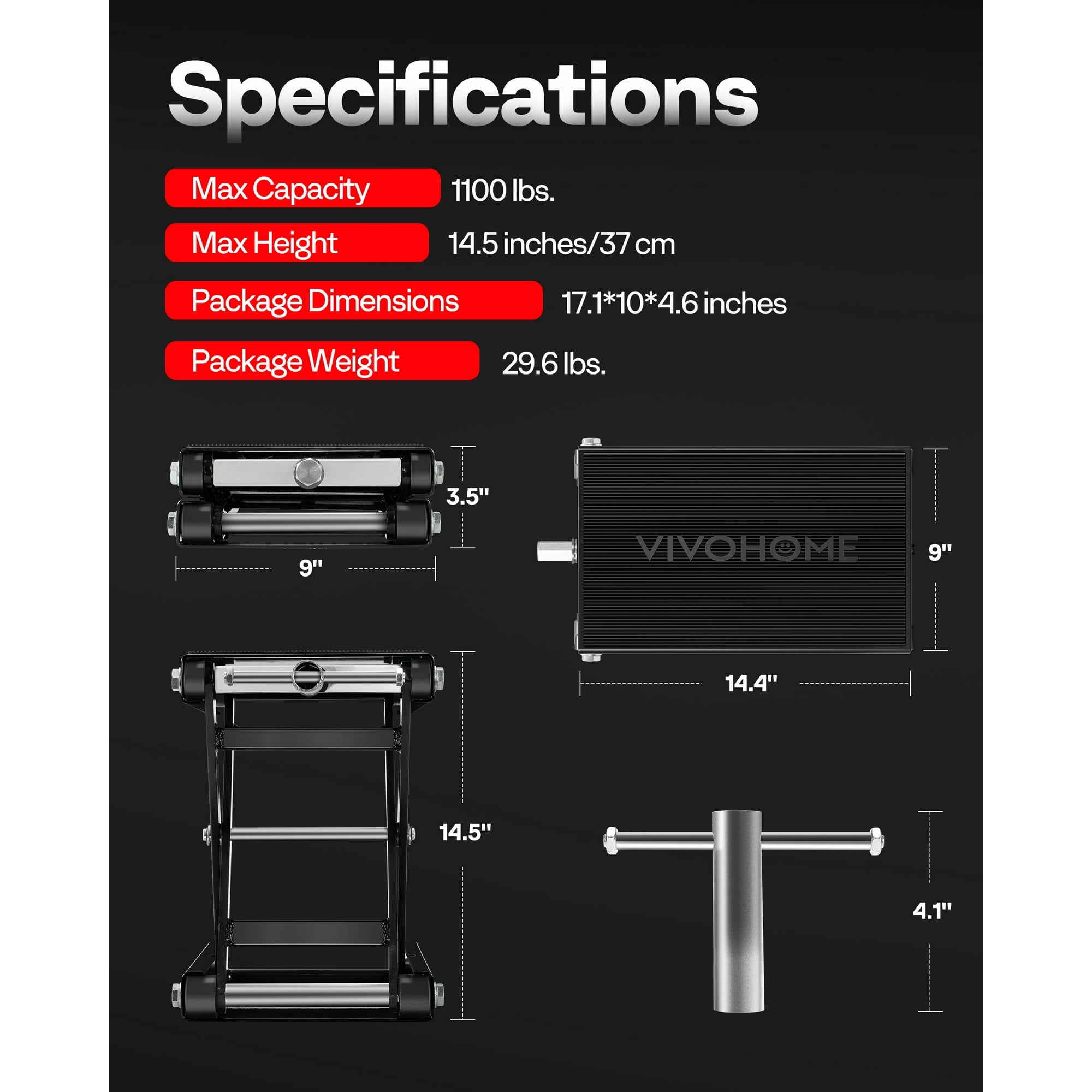 SPECTSR Motorcycle Scissor Lift Jack 1100 lbs Wide Deck Hoist Stand for ATVs,Steel Lift,Black