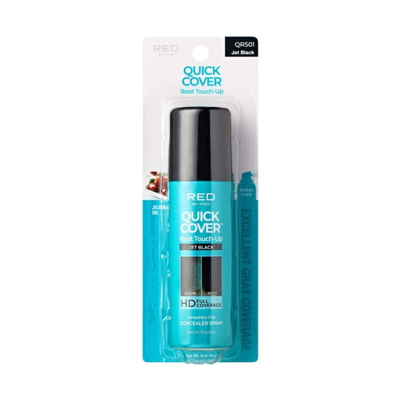 Red by Kiss Quick Cover Root Touch-Up Spray, Waterproof & Smudge-Proof Gray Coverage, Quick-Dry Formula with Jojoba Oil, Lightweight & Travel-Friendly (Jet Black, 2oz)