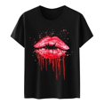 thumbnail image 5 of Pincandy Women's Fashion Printed Round Neck Short Sleeve T-shirt Lips Print Half Sleeve T Shirts Crewneck Street Oversized Tee Tops,Red,M, 5 of 5