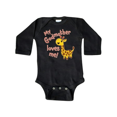 

Inktastic My Godmother Loves Me- Cute Giraffe Gift Baby Boy or Baby Girl Long Sleeve Bodysuit