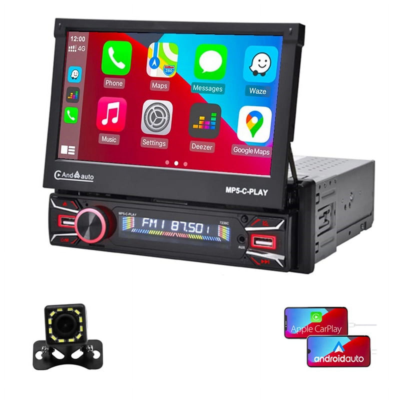 7 Inch 1 DIN Car Stereo Flip-Out Touch Screen MP5 Player – Bluetooth, USB, Steering Wheel Control + Reversing Camera