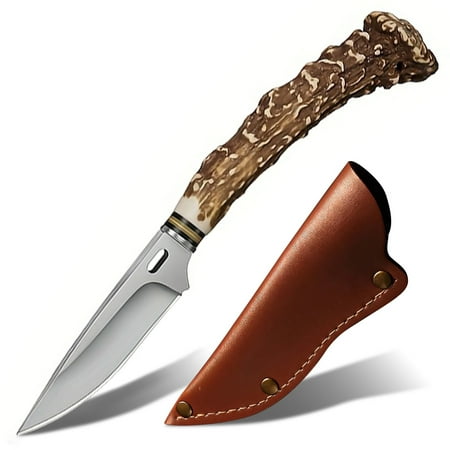 Bushcraft Knife - Fixed-Blade Carbon Steel Knife with Leather Sheath - Outdoor Knives - Camping Knives - Survival Tactical Camp Knives