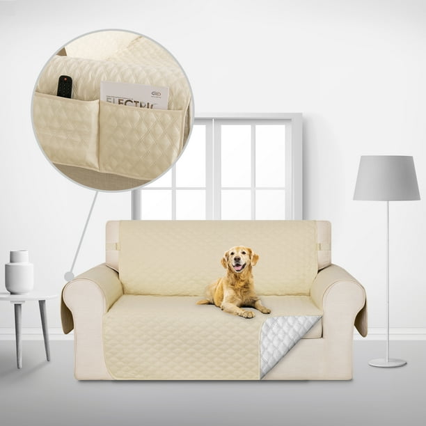Deconovo Funda para sofá de dos plazas, resistente al agua, 1 unidad, beige, 117 cm de ancho x 190 cm de largo, reversible, para mascotas y niños