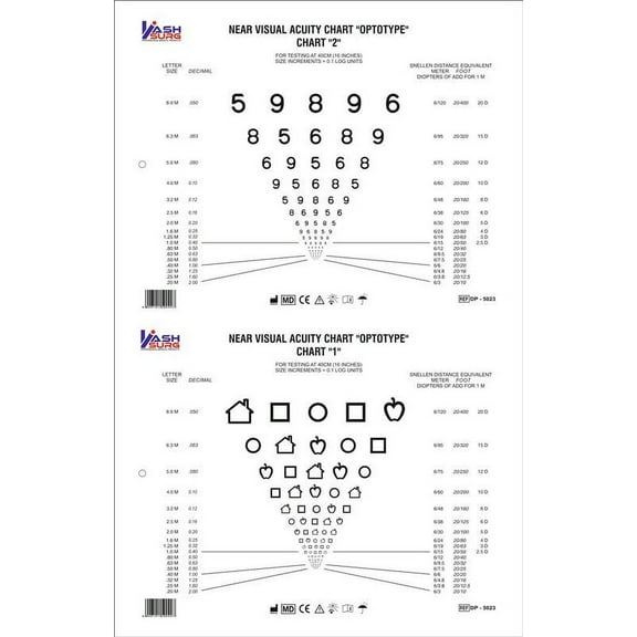 Near Vision Chart with Symbols & Numbers with 16 Inch Cord
