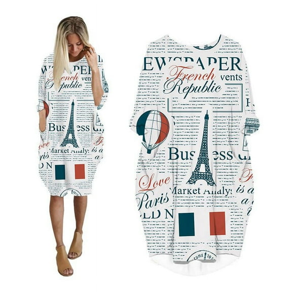 CLOOCL Newspaper Dress Summer 3d Print Streetwear Women Oversize Barrel Dresses Long Sleeve Pockets Dress