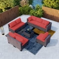 thumbnail image 1 of Gotland Outdoor Patio Furniture Set 9 Piece Sectional Rattan Sofa Set Rattan Wicker Patio Conversation Set with 8 Seat Cushions and 1 Tempered Glass Table,Red, 1 of 5