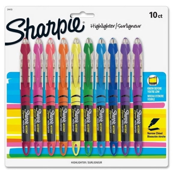 Sharpie Pen-style Liquid Highlighters Micro Marker Point - Chisel Marker Point Style - Assorted Pigment-based Ink - 10 / Set