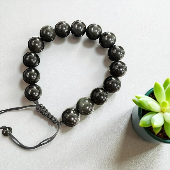 Black Tourmaline Bracelet 10mm with adjustable strings