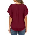 thumbnail image 3 of Kixjoy Womens Red Puff Sleeve Tops Trendy Casual V Neck Shirt Basic Lightweight Tunic T Shirts Fashion Fall Womens Tops, Wine L, 3 of 3