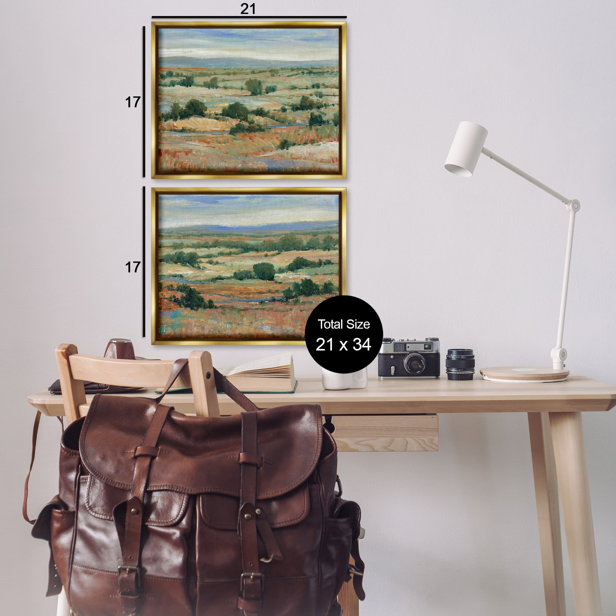 Stupell Industries Abstract Farm Field Landscape Landscape & Nature Painting Gold Floater Framed Canvas Art Print Wall Art, 21 x 17, Set of 2