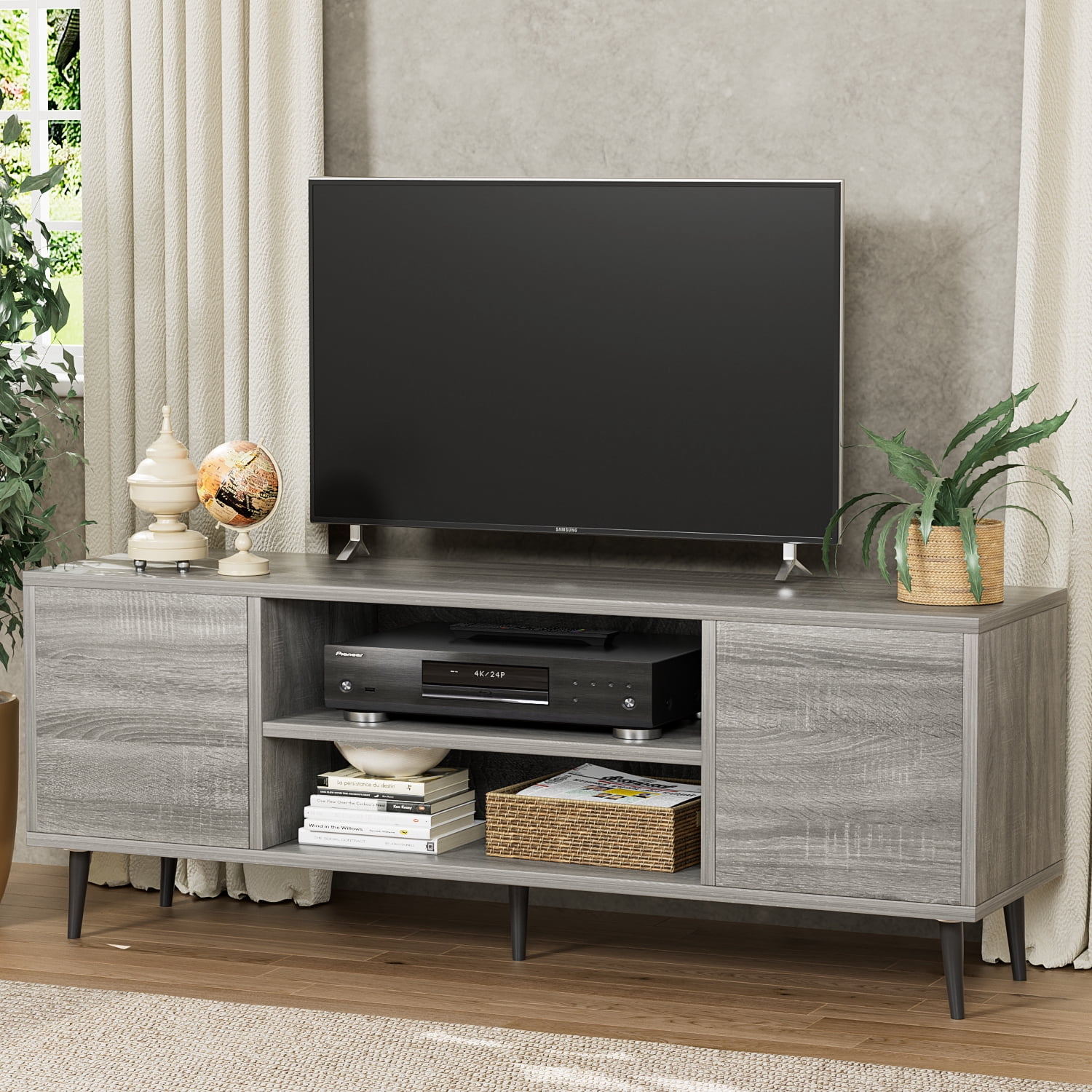 Furmax Mid-Century 2-Door TV Stand for TVs up to 65", Gray