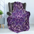thumbnail image 4 of Mauve Soft Flannel Fleece Throw Blanket, Vintage Oriental Mandala White Blosssoms Ornate Motif Print, Cozy Plush for Indoor and Outdoor Use, 50" x 60", Lavender Violet White, by Ambesonne, 4 of 5
