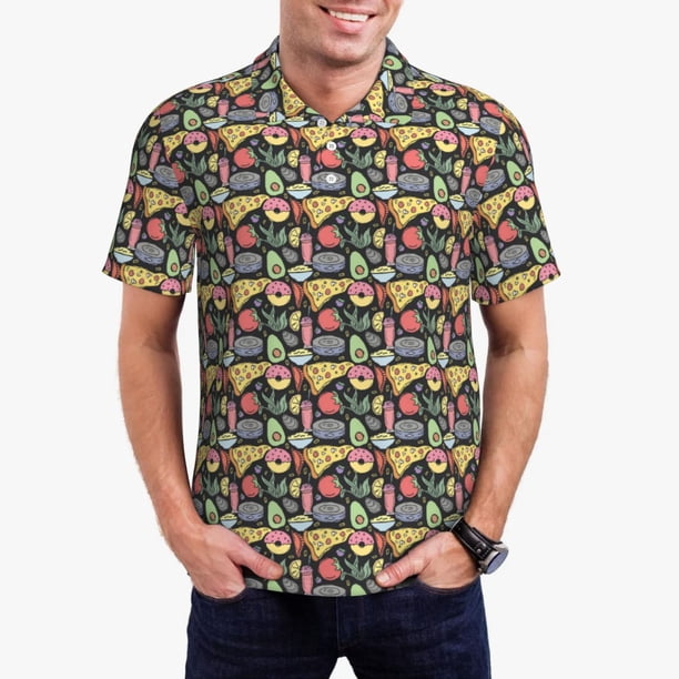 Balery Doodle Food Camisa Polo de Hombre con Estampado, de Manga Corta y Tejido Medio, Camisa Tipo Golf Polo-X-Large