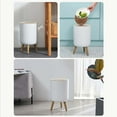 thumbnail image 3 of Modern Trash Can Round Press Cover Wood Grain Tall Standing Trash Basket Large Diameter Bathroom Toilet Trash Basket, 3 of 10