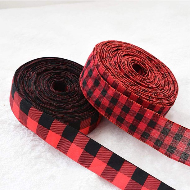 Red and Black Plaid Burlap Ribbon Christmas Wired Ribbon Wrapping