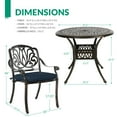 thumbnail image 5 of VIVIJASON 3-Piece Patio Bistro Sets, All-Weather Cast Aluminum Bistro Table Set Outdoor Patio Furniture, Include 2 Cushioned Chairs and 35.2" Round Table, 2" Umbrella Hole, Navy Blue Cushion, 5 of 7