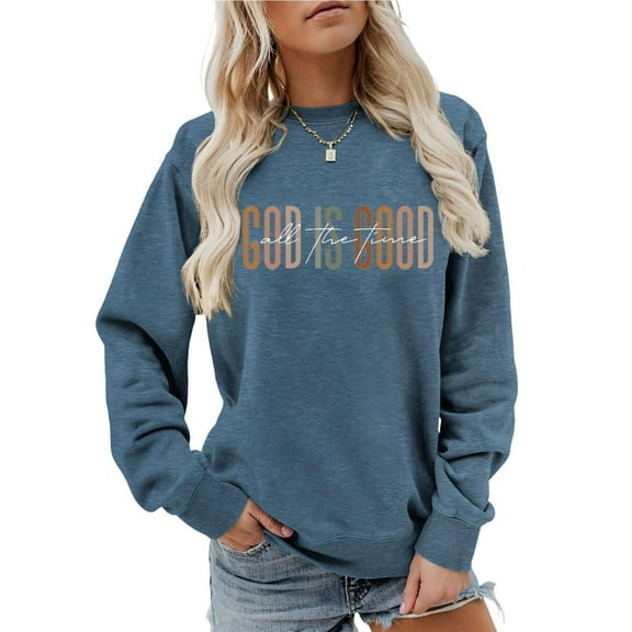 UTSJKR Christian Sweatshirts for Women, Religious Faith Crewneck Long Sleeve Shirts Ladies Tops Pullover Graphic Sweaters Navy L