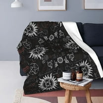 Flannel Fleece Throw Blanket 80"X60" Supernatural Symbols Black Print Warm Cozy Lightweight Sherpa Throw Blanke for Sofa Chair Bed Camping Microfiber Suitable All Season Novelty Gift