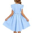 thumbnail image 4 of Fesfesfes Girls Summer Dress Sleeveless Round Neck Princess Ankle Length Dress Solid Color Elastic Waist Tie Elegant Party Dress For Kids(Blue#2,11-12 Years), 4 of 6