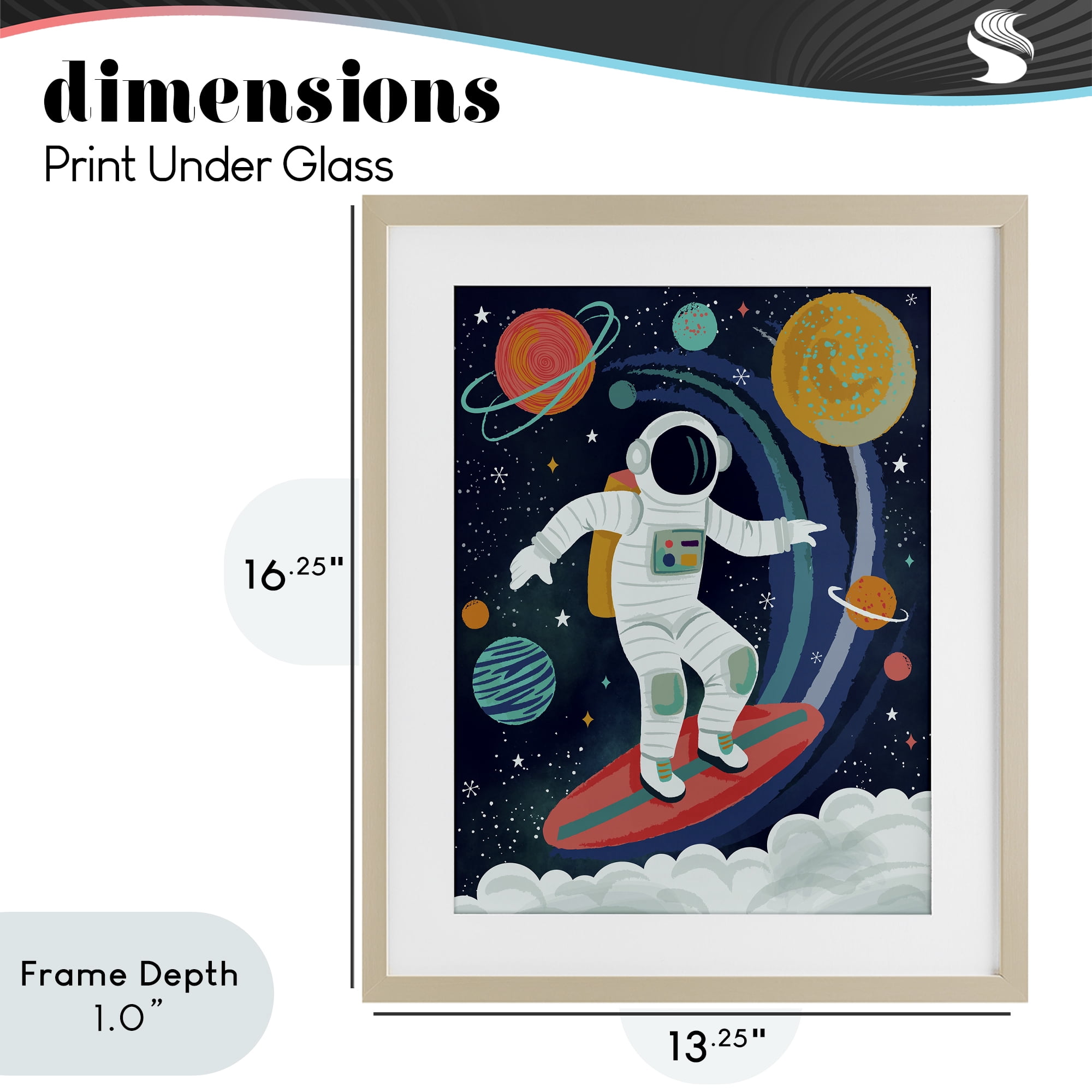 Stupell Industries Surfing Astronaut Beyond Space Birch Framed Print Under Glass, design by Lisa Perry Whitebutton