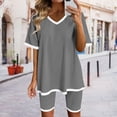 thumbnail image 2 of Inleife Two Piece Sets for Women Summer Women Fashion V-Neck Blouse Short Sleeve Tops Shorts Casual Suit Pant Sets Gray Sizes L, 2 of 5